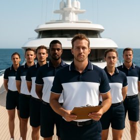 A captain at the bridge looking at a crew list with document expiry dates on a screen