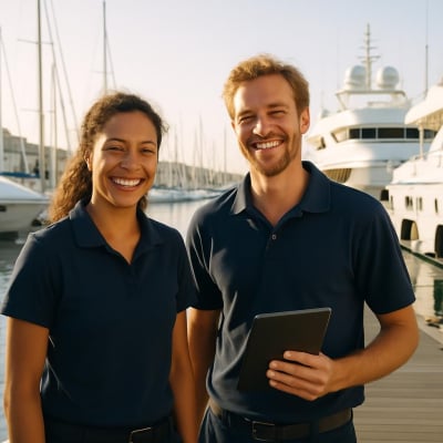 Yacht crew on the dock at a marina